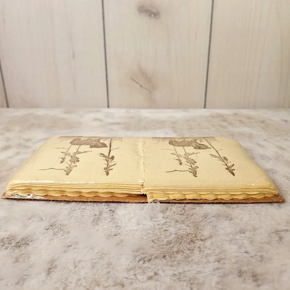 Vintage Cream Brown Bear Pine Forest Rustic Paper Guest‎ Napkins Cabin